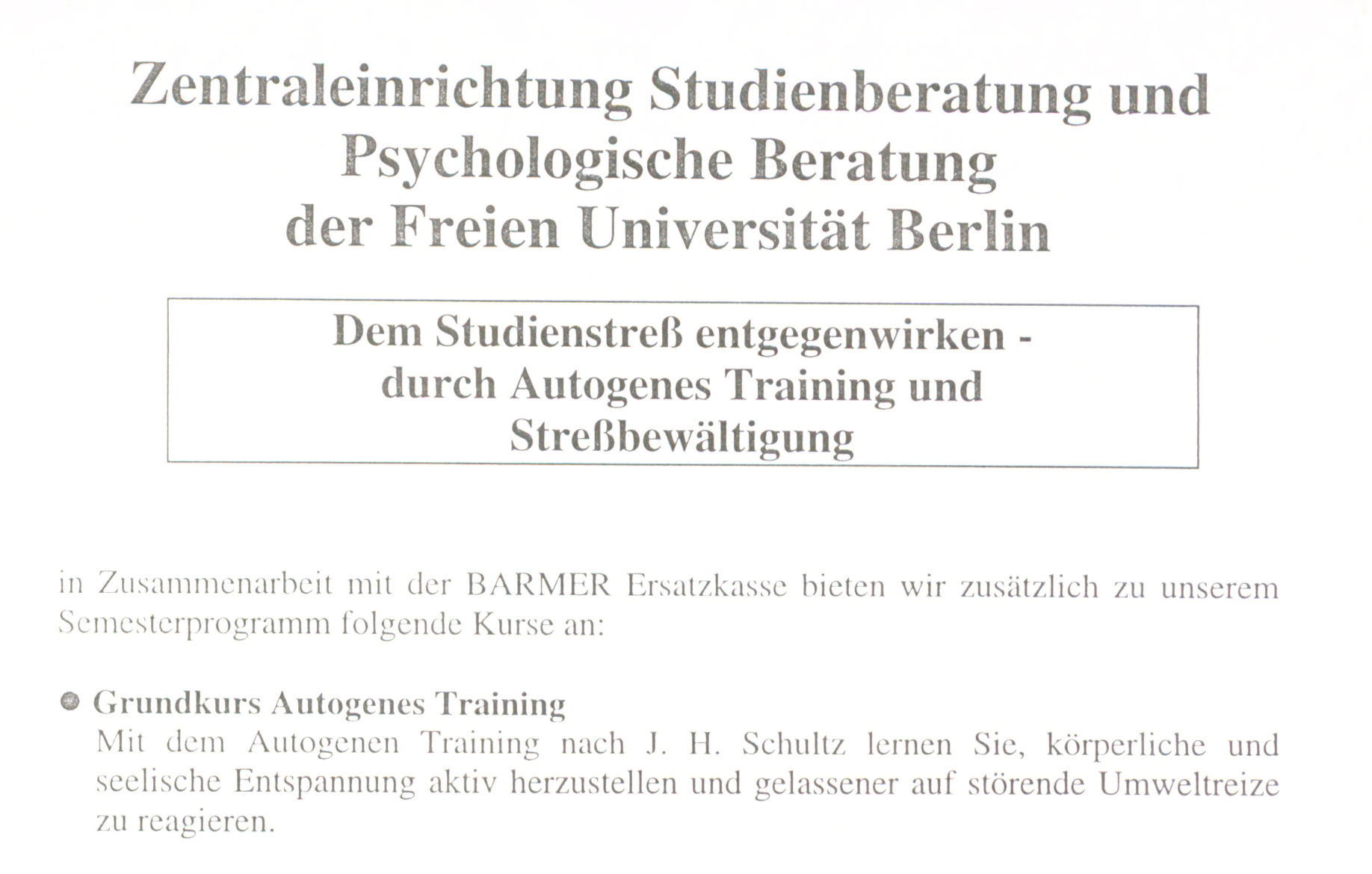 Flyer/Einladung der Psychologischen Beratung, 1995