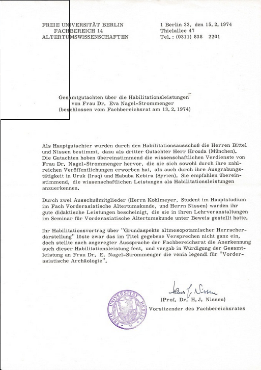 Habilitation Dr. Eva Strommenger-Nagel 1974